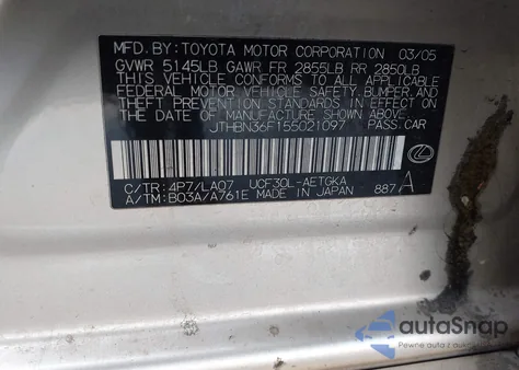 2005 Lexus Ls 430 z USA, uszkodzony, nr VIN JTHBN36F155021097